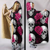 Pink Flower Skull Hooded Blanket