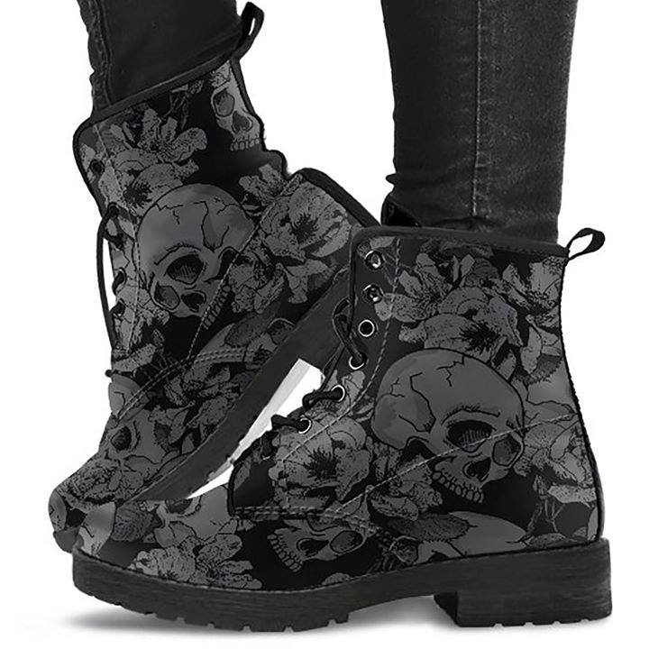 Grey Flower Skulls Women's Boots