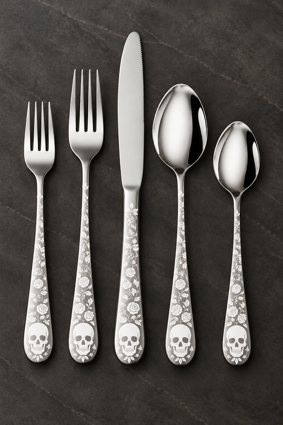 Just Love Skulls Silver Silverware Set