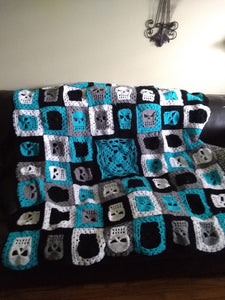 Just Love Skulls Handmade Crochet Blanket - Blue Edition