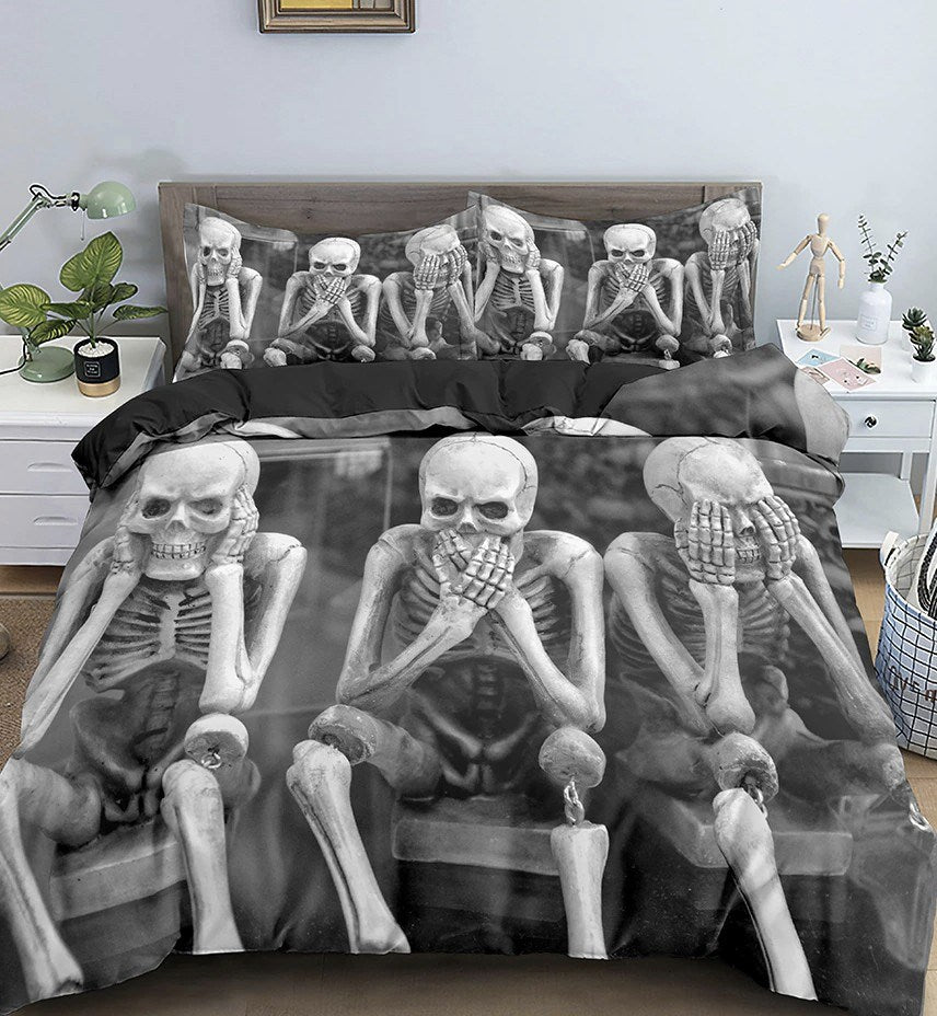 Just Love Skulls No hear No Speak No See Bedding