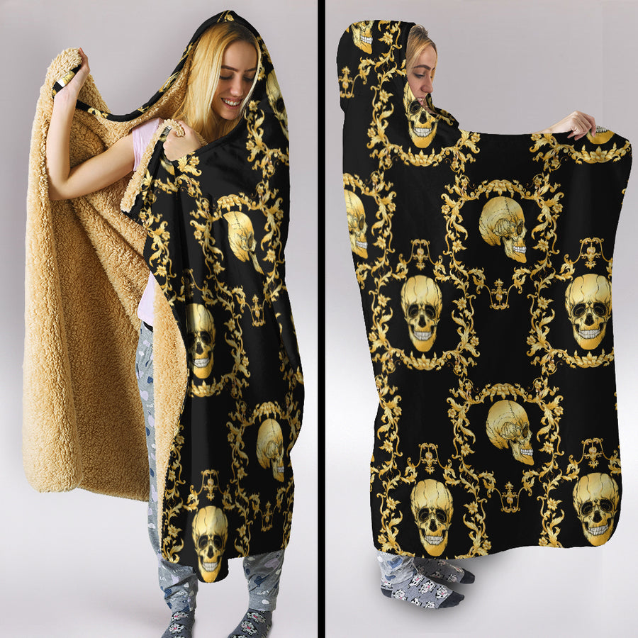 Gold Skulls Hooded Blanket