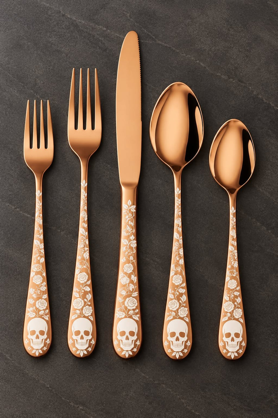Just Love Skulls Rose Gold Silverware Set