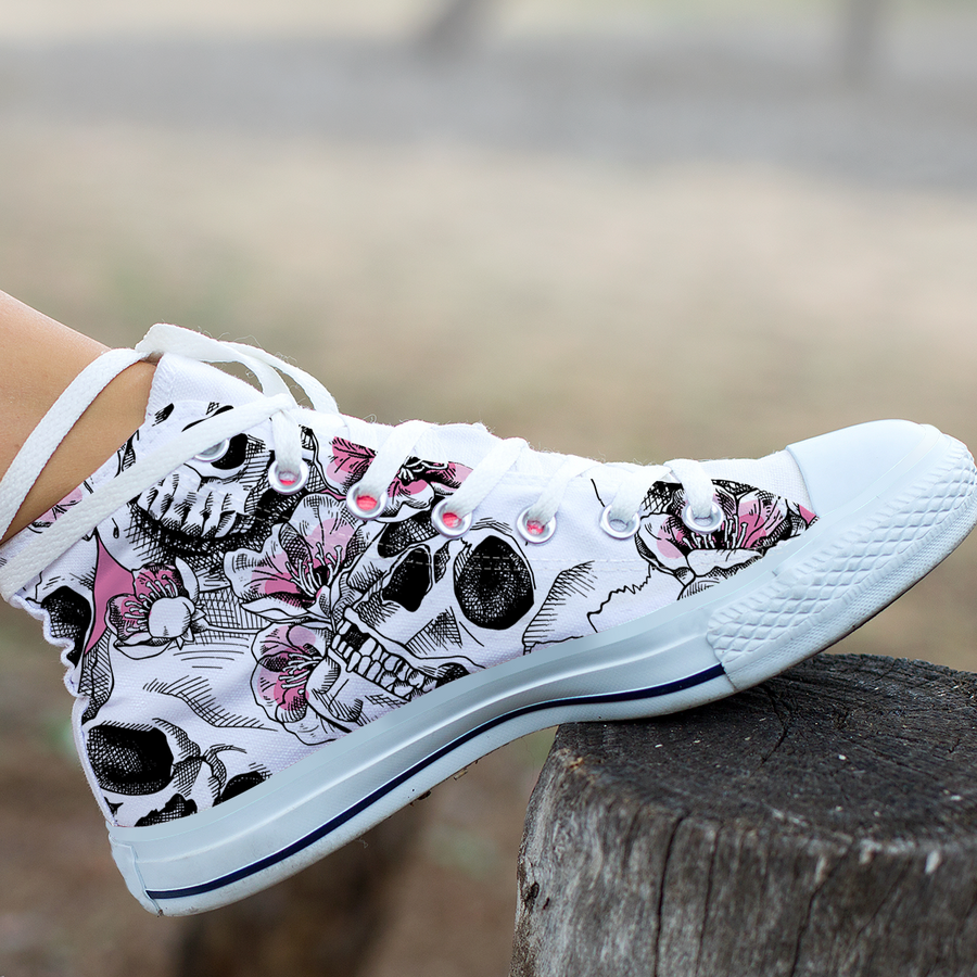 Pink Floral Skull High Tops