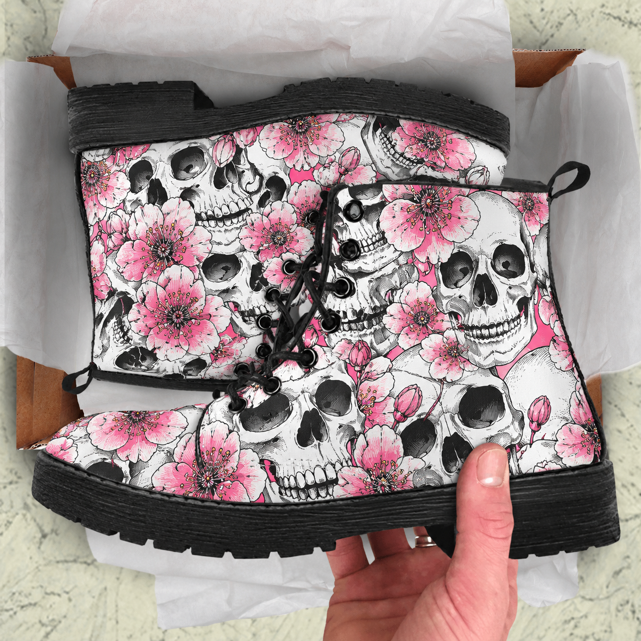Floral Skull Boots