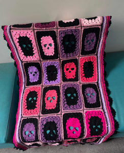 Just Love Skulls Handmade Crochet Blanket - Multicolor Edition