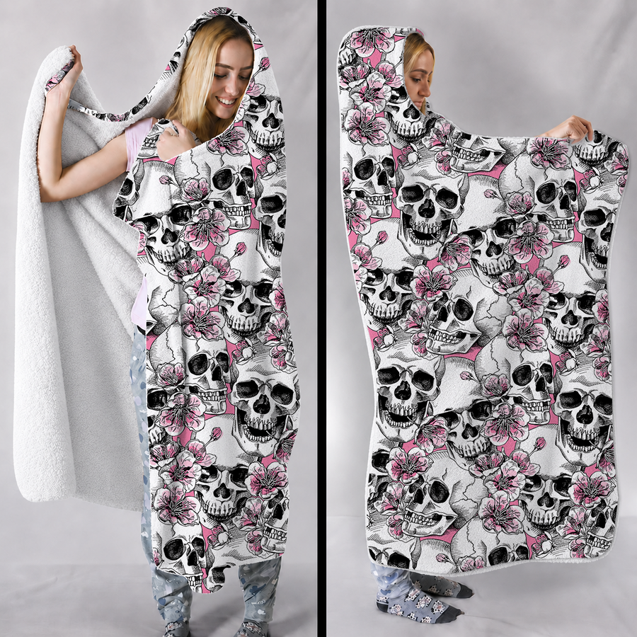Floral Skull Hooded Blanket