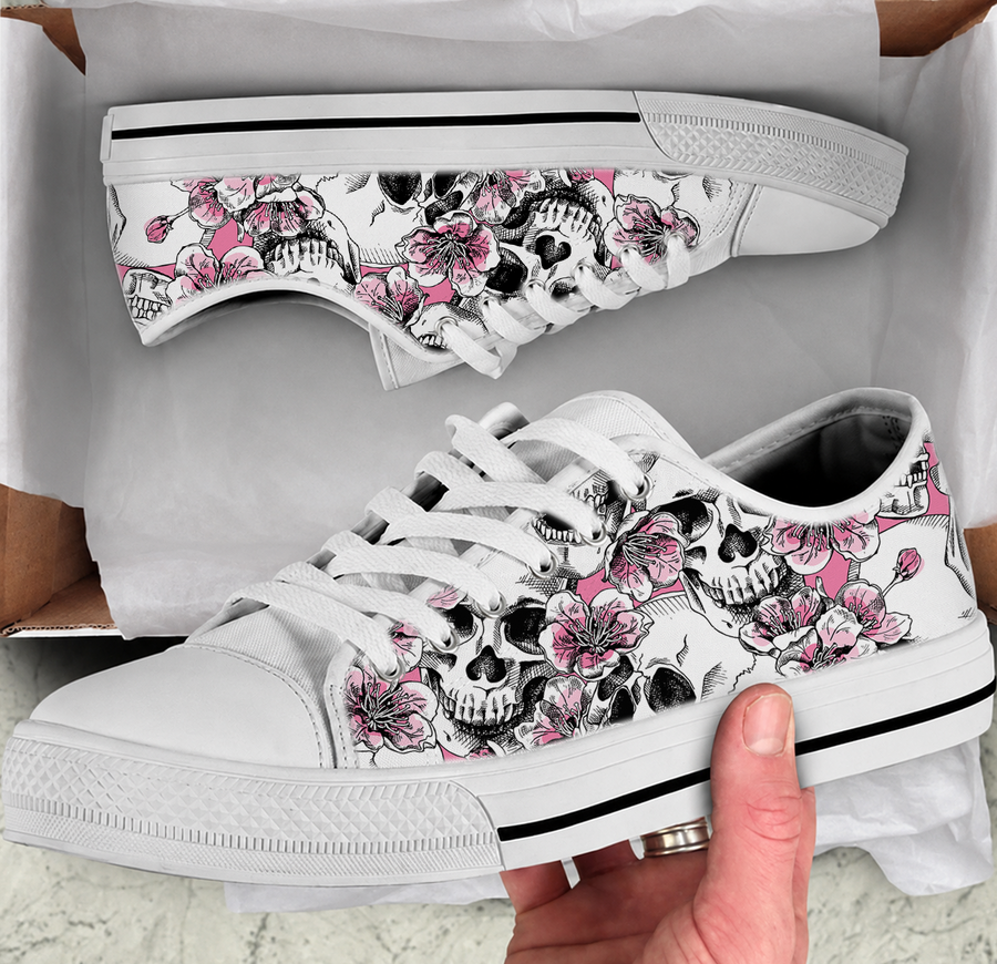 Pink Floral Skull Shoes