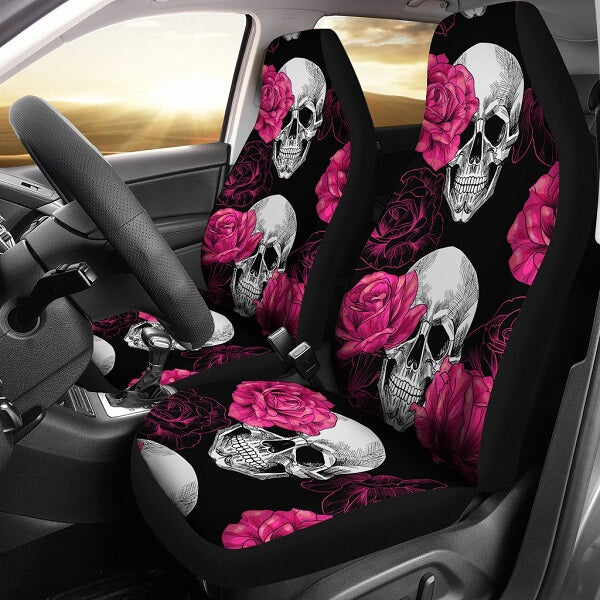 Pink Flower Skull Car Seat Covers