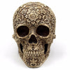 White and Light Brown Colored Floral Human Skull Figurine