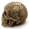 White and Light Brown Colored Floral Human Skull Figurine