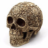 White and Light Brown Colored Floral Human Skull Figurine