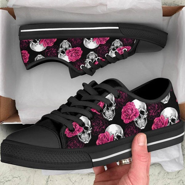 Pink Floral Skulls Women's Low Tops