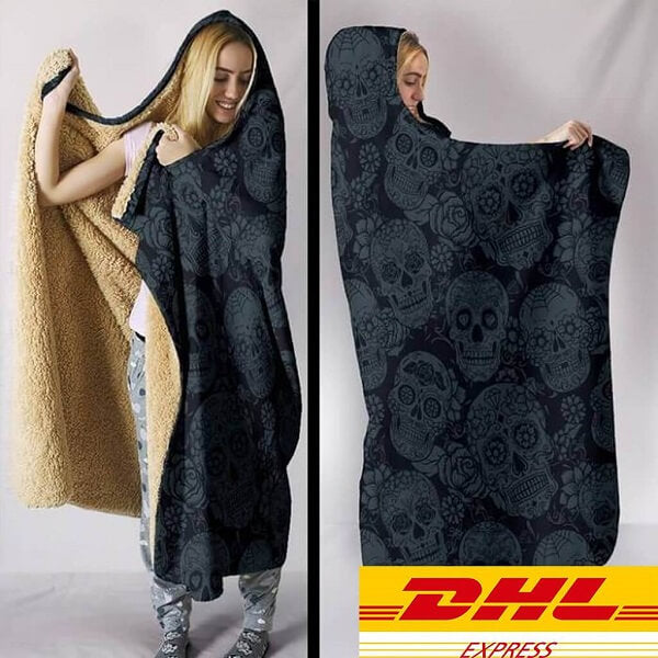 Sugar Skull Hooded Blanket