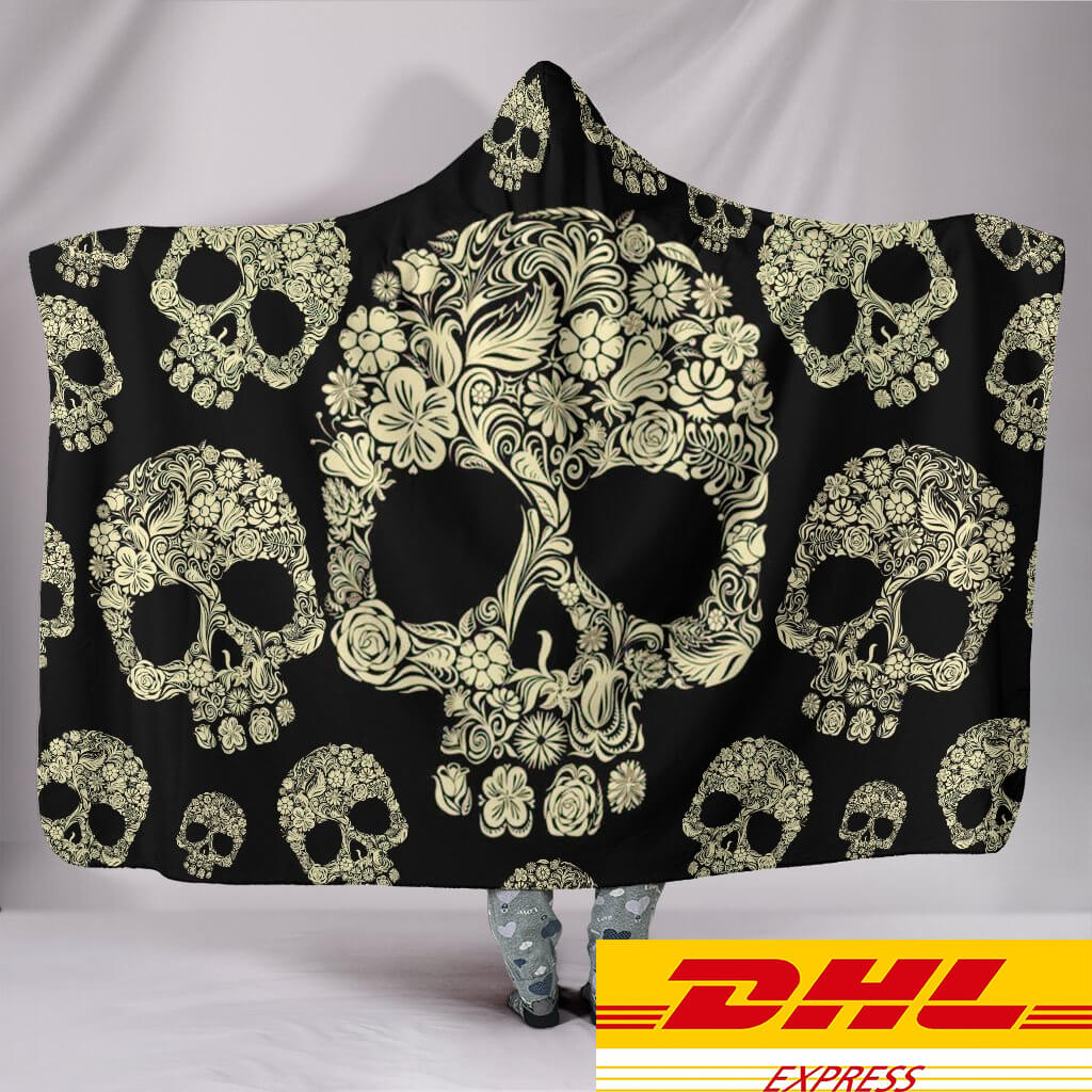 Flower Sugar Skull Hooded Blanket