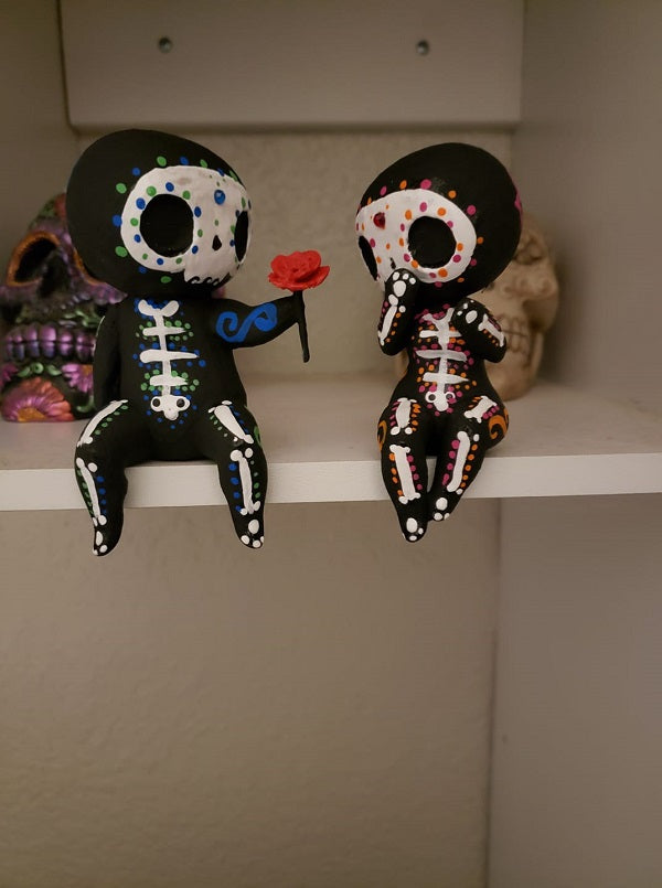 Sugar Skull Couple Figurine Hand Painted 3D Printed