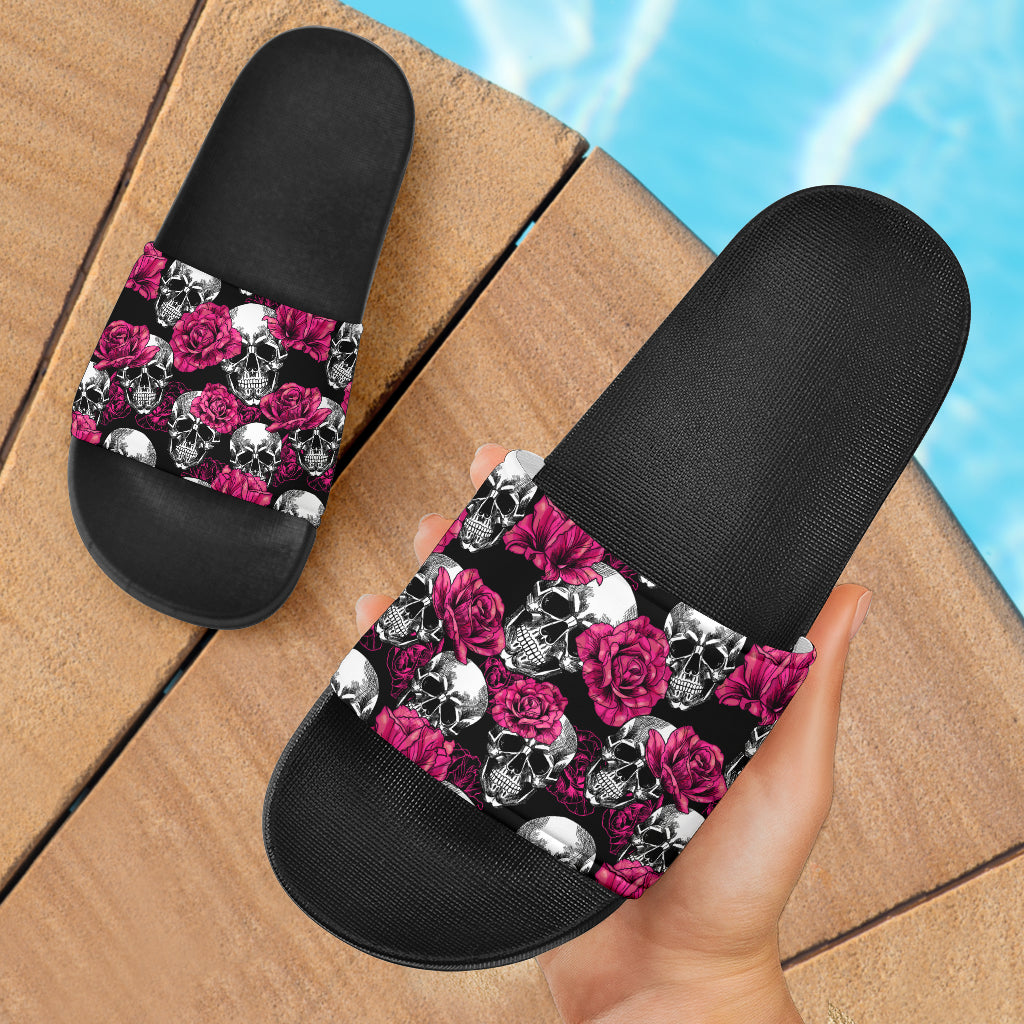 Pink Floral Skull Slide Sandals