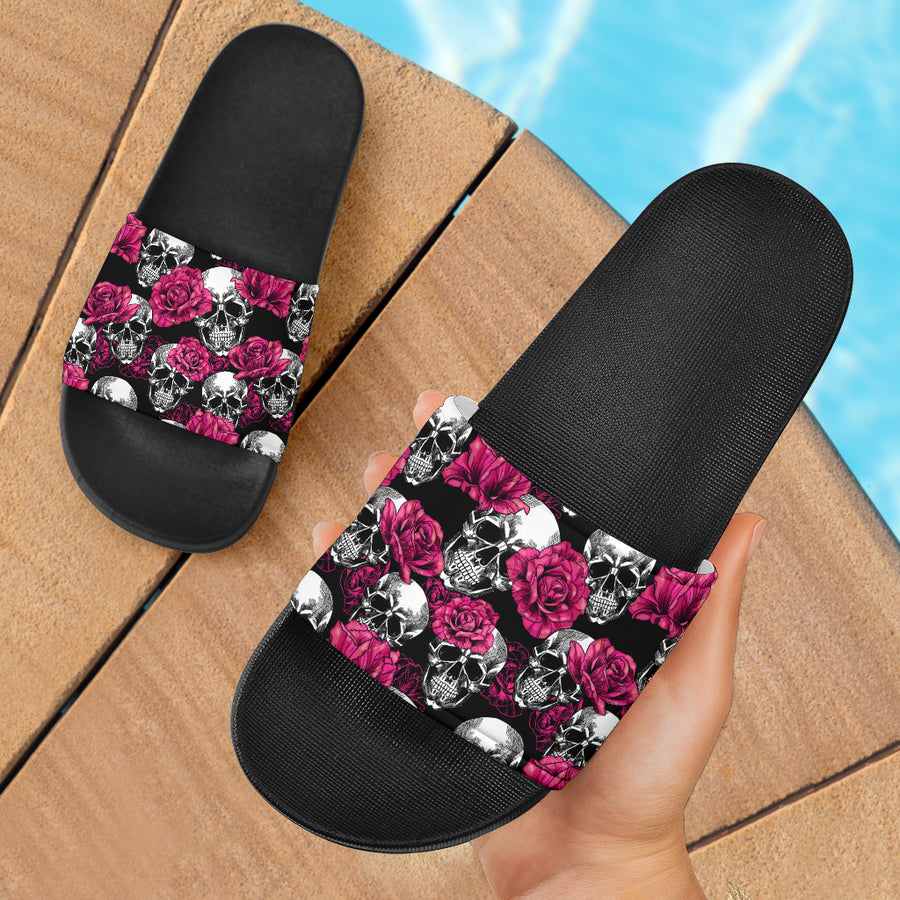 Pink Floral Skull Slide Sandals