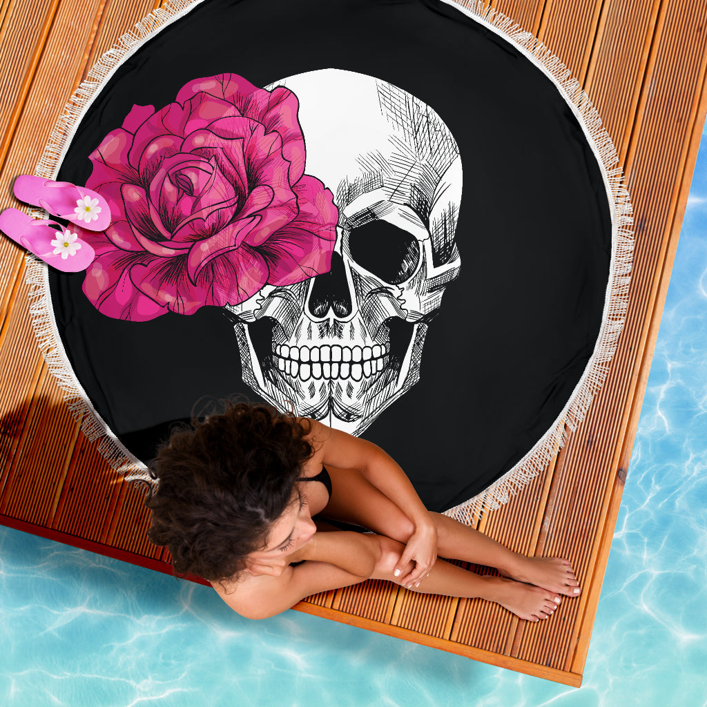 Pink Floral Skull Beach Blanket