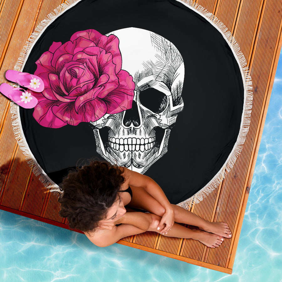 Pink Floral Skull Beach Blanket