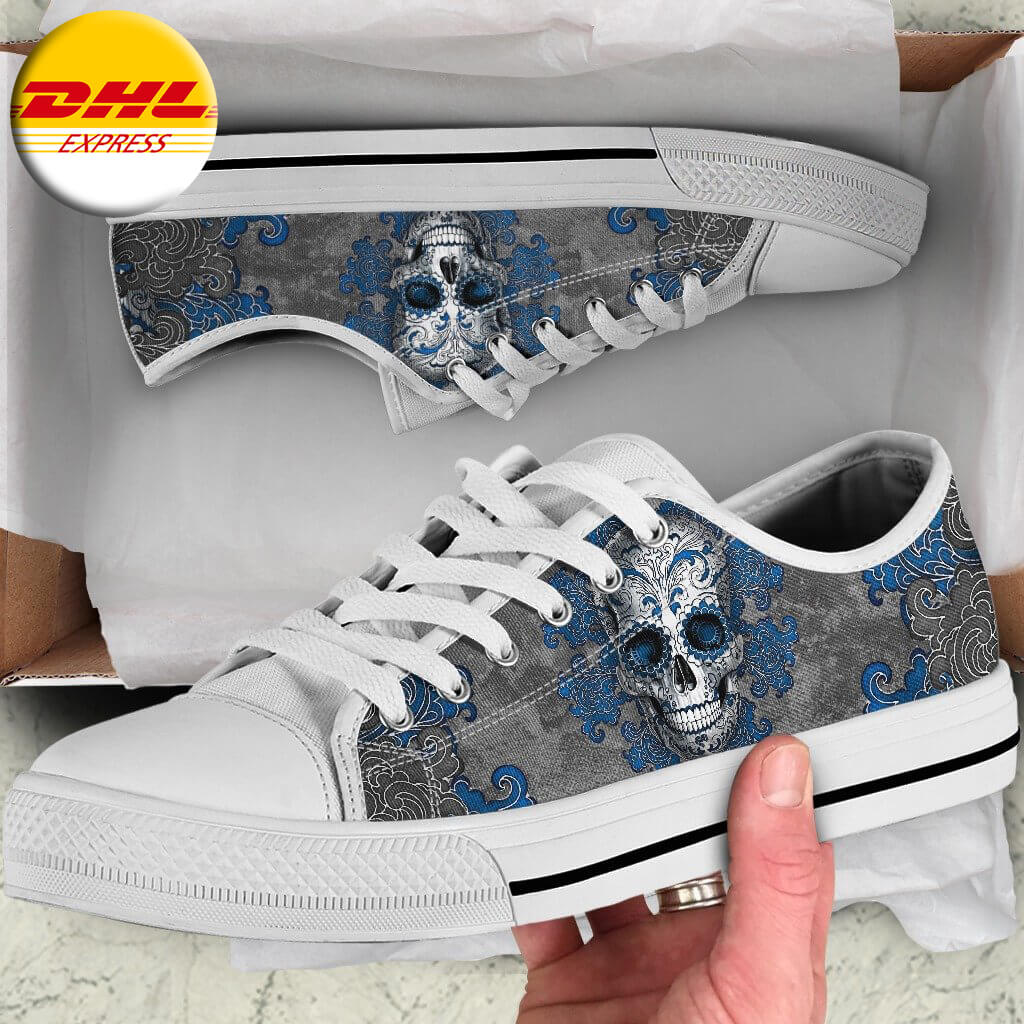 Sugar Skull Blue Flower Low Top